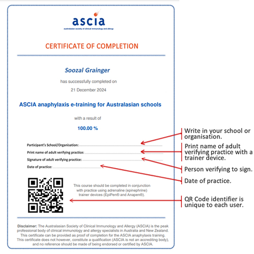 Example of certificate